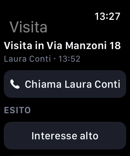 Apple Watch, una visita: pulsante per chiamare Laura Conti e scelta dell’esito, come «Interesse alto»